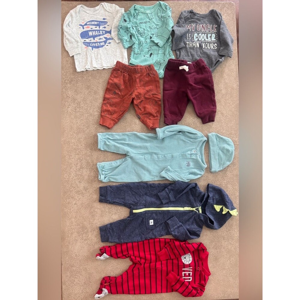 Carter's Boys 3M Fall Winter Clothes Lot 9 Pc Sleepers Bodysuits Outfit Set